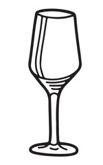 Hand drawn wine glass in line art design, simple outlined vector illustration