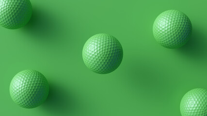 Green Golf balls and red background 3D rendering