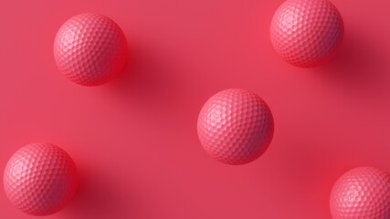 Red Golf balls and red background 3D rendering
