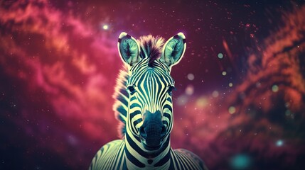 euphoria dreamy aura atmosphere, collage illustration style of zebra in galaxy astronomy background, Generative Ai