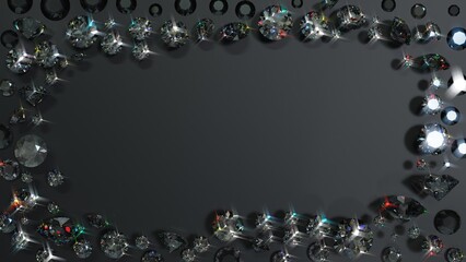 Obraz premium Round brilliant cut black diamonds frame on the black metallic desk for your business card background stuff.