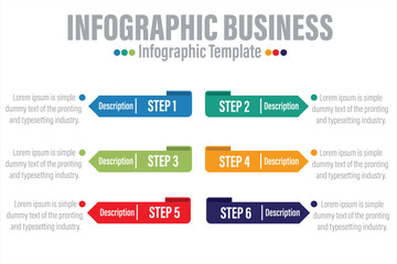 infographic business concept for slide presentation with 6 point 6 step or six option list and long box vertical shape direction