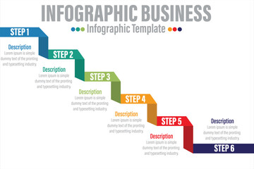 Infographic design template with 6 Step or six option for Presentation infographic, Timeline infographics, steps or processes. Vector illustration.