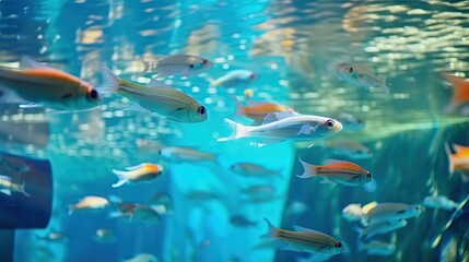 small aquarium scene underwater world full of fish swimming among forest , Generative Ai