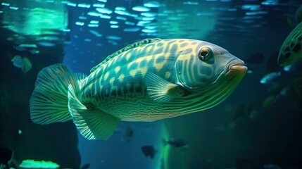 Naklejka premium small aquarium scene underwater world full of fish swimming among forest , Generative Ai