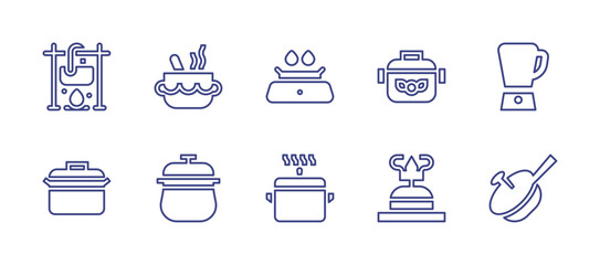 Cooking line icon set. Editable stroke. Vector illustration. Containing cooking, pot, stove, cooking pot, blender, express pot, cooking gas.