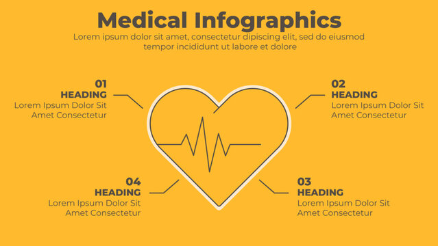 Vector human heart with love shape medical infographic presentation template