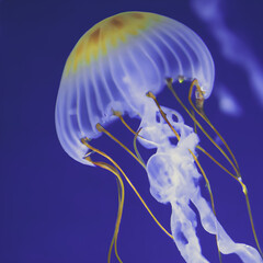 Kolorowa, świecąca meduza. Ilustracja wygenerowana przy pomocy AI. - obrazy, fototapety, plakaty