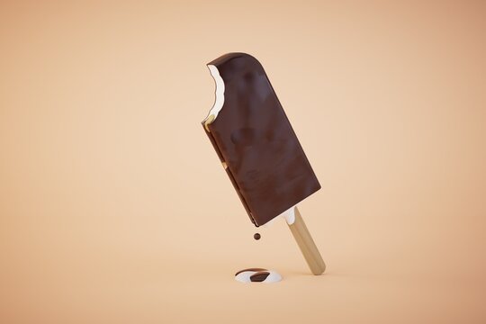 chocolate ice cream on a stick on pastel background. 3d render