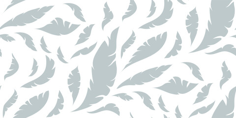 Fototapeta na wymiar Seamless feather pattern on a white background. Abstract background for fabric and paper design. Seamless feather pattern. The feathers are abstract and of different sizes. Solid blue
