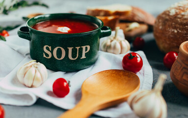 Ukrainian borsch, red-beet soup