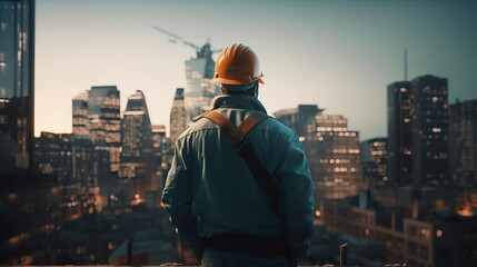 Male engineer wearing a hardhat. Generative Ai