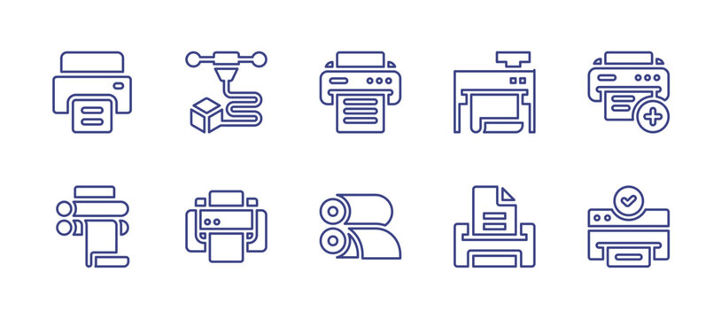 Printing line icon set. Editable stroke. Vector illustration. Containing printer, printing, plotter, add, offset.