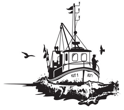 recommend clip art: Fischkutter in voller Fahrt auf der Ostsee