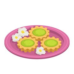 Cookies with fruit jelly. Dessert. Decorated with flowers. Vector graphic.	