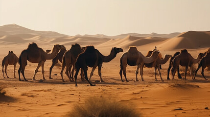 Fototapeta na wymiar Camel in the desert. Generative Ai