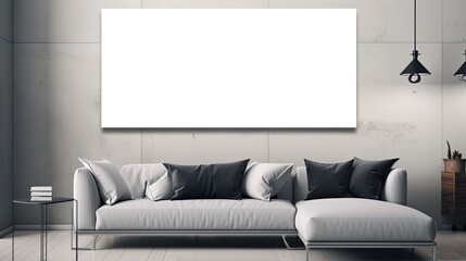 one big mock-up wall decor frame is hanging in minimal style, empty frame in living room, Generative Ai