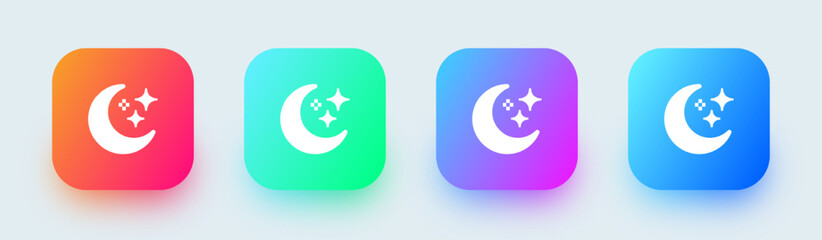 Moon solid icon in square gradient colors. Crescent signs vector illustration.