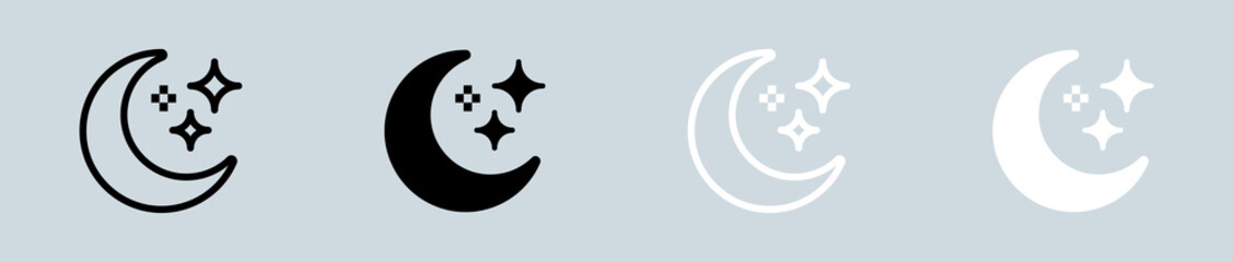 Fototapeta na wymiar Moon icon set in black and white. Crescent signs vector illustration.