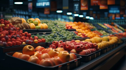 Fruits and vegetables a grocery store. Generative Ai