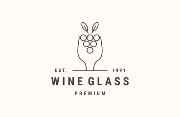 Wine glass logo vector icon illustration hipster vintage retro .