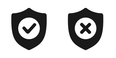 Obraz premium Check mark and cross on the shield. Vector illustration