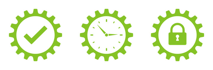 Check mark, clock, lock in the mechanism. Set of illustrations
