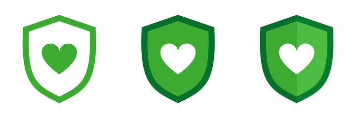 Shield with a heart. Set of illustrations