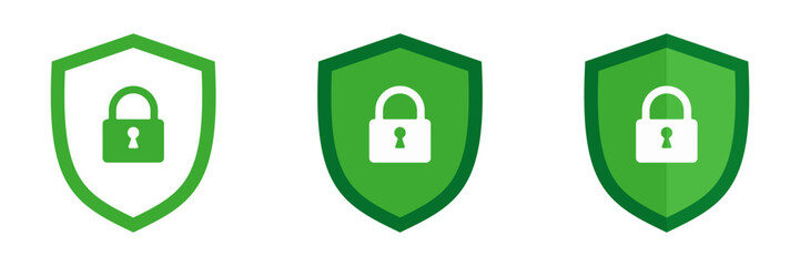 Shield with a lock. Set of illustrations