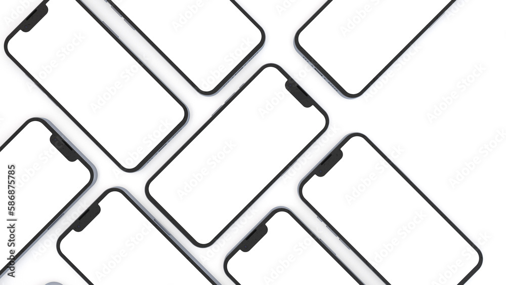 Wall mural mobile app design phone showcase mockup with space for text isolated on white background. 3d render.