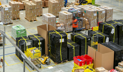 shipping warehouse interior with parcels and cartons in storage
