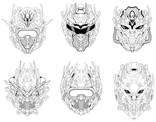 Black and White Mecha Illustration of a Futuristic Machine in Monochrome