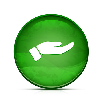 recommend clip art: Hand icon on classy splash green round button illustration