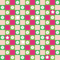 Abstract Tiny Colorful Squares Small Flowers Geometric Retro Pattern Trendy Pastel Fashion Colors Perfect for Allover Fabric Print or Wrapping Paper Cute Design