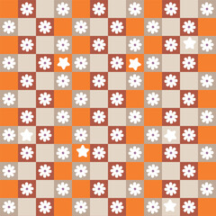 Abstract Tiny Colorful Squares Small Flowers Geometric Retro Pattern Trendy Pastel Fashion Colors Perfect for Allover Fabric Print or Wrapping Paper Cute Design