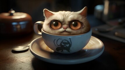 Cat in The Cup, Image Ai Generated
