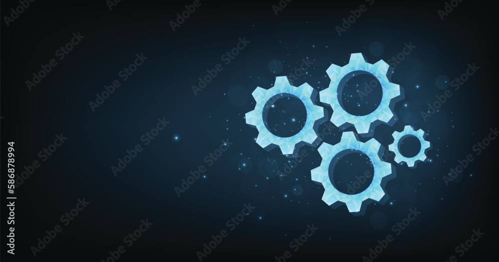 Aufkleber gears 3d modern illustration on dark blue background.digital technology and engineering design. mech