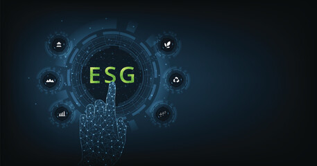 Environmental Social and Governance (ESG) concept.The company development of a nature conservation strategy and Solving environmental, social and management problems with figure icons.