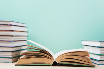 World book and Copyright day, Education concept on Blue Mint Background.