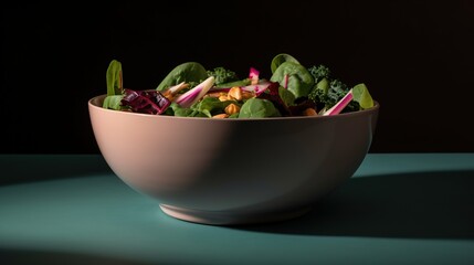 Bowl of a healthy meal. Salad reens vegetables. Vegan food generative ai