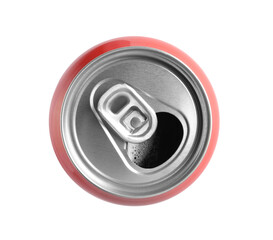 Aluminium can isolated on white, top view