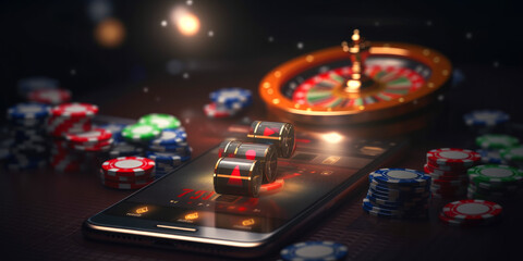 online casino gambling app concept.  smartphone screen,. ai generative