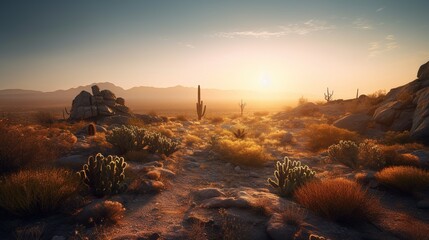 Sunset in Joshua Tree National Park, California, United States.Generative Ai