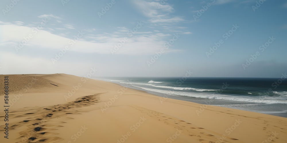 Poster summer landscape of a sunny day on the beach with waves from the sea.colorful summer template. conce