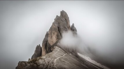 minimalism nature abstract background of rock mountain peak, mountain high with cloud drifting, minimalism style, Generative Ai
