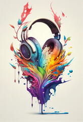 Headphones color splash concept. AI generated illustration