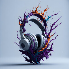 Headphones color splash concept. AI generated illustration