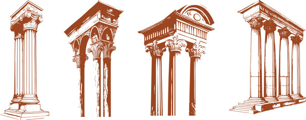Set of vector illustrations of antique arches.Basic elements of Greek architecture. © gala