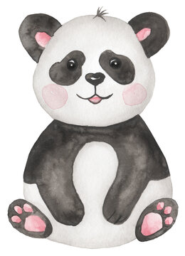 Watercolor cute little panda illustration. Kids clipart