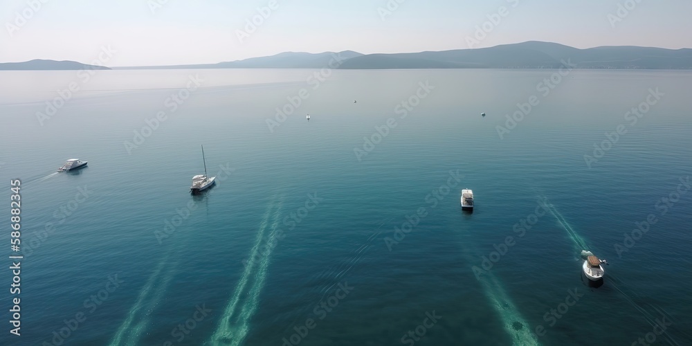 Poster top view of the sea with boats on the water.colorful summer template. concept of recreation. generat